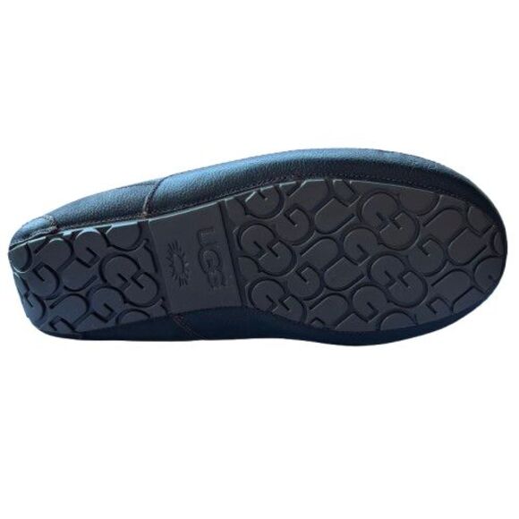 Men 11 EEE Wide UGG Ascot Wool Fleece Lined Black Leather 5379W Slippers Loafers - Picture 7 of 9